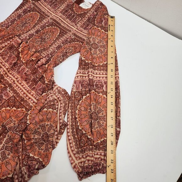 Bohme Kinsley Printed Smocked Tiered Long Sleeve Boho Midi Dress Women's Small - Picture 14 of 16